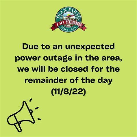 Due to an unexpected power outage in the area, we will be closed for the remainder of the day ...