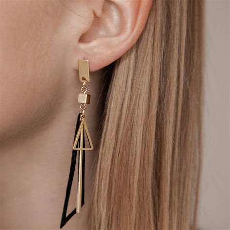 Long Triangle Geometric Drop Earrings In Colours By Brand X