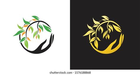 Natural Logo Hand Save Branch Leaf Stock Vector (Royalty Free ...