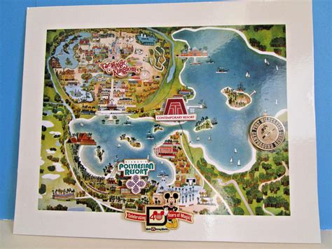 Walt Disney World PARK MAP and mounted CAST MEMBER 5 PIN 40th ...