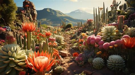 Premium Photo | Variety of cactus plants in a desert landscape