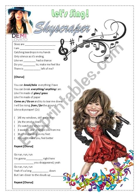 Song SkyScraper by Demi Lovato - ESL worksheet by NandoGledson