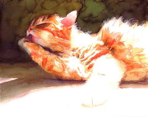 Sunbathing Cat | Акварельные кошки, Изображение животного, Иллюстрации кот