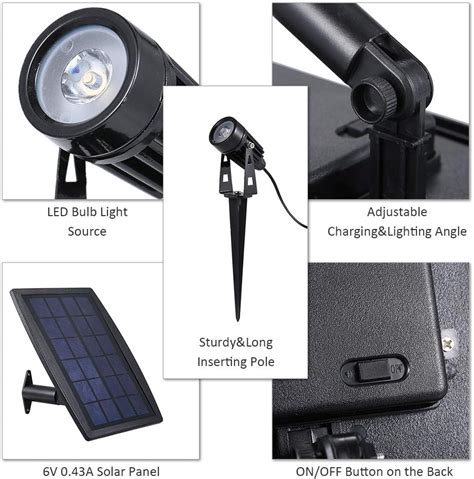 Weehey Solar Spotlight Solar Powered Lawn Light Twin Solar LED Spotlight 120-140 Lumen Per Light ...