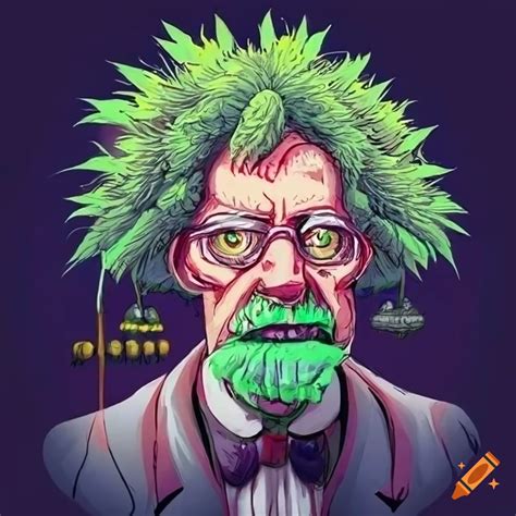 Sketch of a mad scientist with cannabis surrounding him on Craiyon
