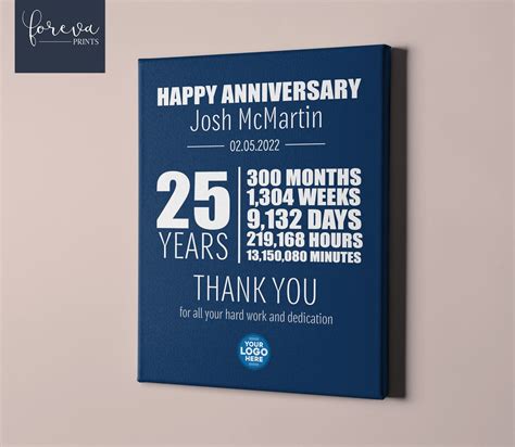 25 Year Work Anniversary Print, 25th Employee Anniversary Gift Idea ...