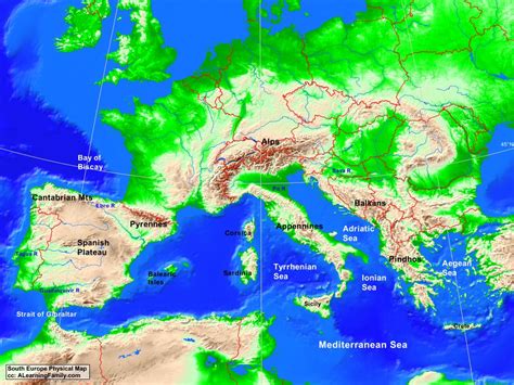 South Europe Physical Map - A Learning Family