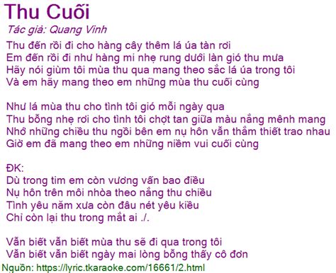 Loi bai hat Thu Cuoi (Quang Vinh) [co nhac nghe]