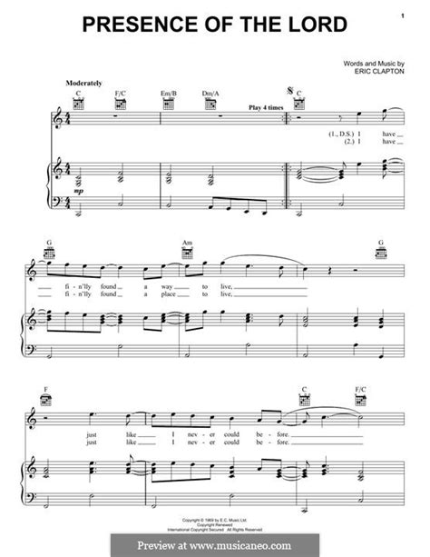 Presence of the Lord by E. Clapton - sheet music on MusicaNeo