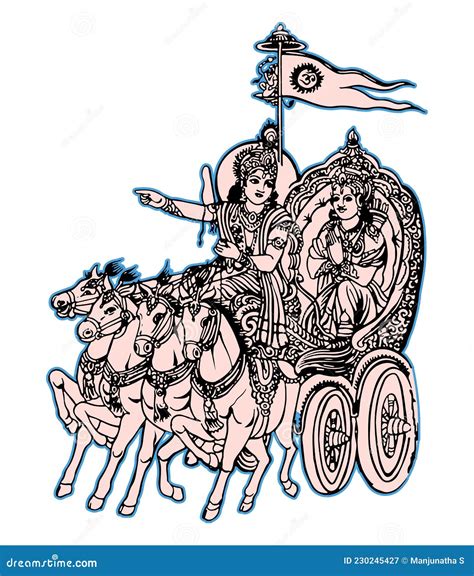 Sketch Of Lord Krishna Telling Bhagavad Gita To Arjuna In Kurukshetra War Field In Horse Chariot ...