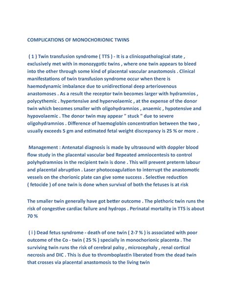 Complications OF Monochronic Twins-WPS Office - COMPLICATIONS OF ...