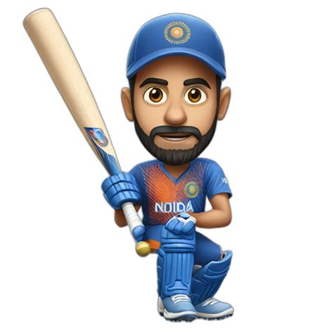 Virat kohli with cricket bat in Indian team jersey | AI Emoji Generator