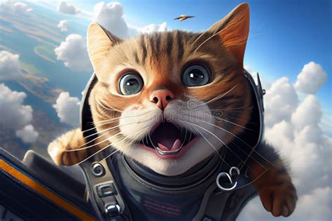 Funny Cat Jumping on Parachute. Extreme Adventure and Skydiving Stock Photo - Image of courage ...