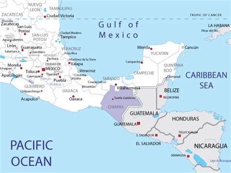 Map of Chiapas in Mexico