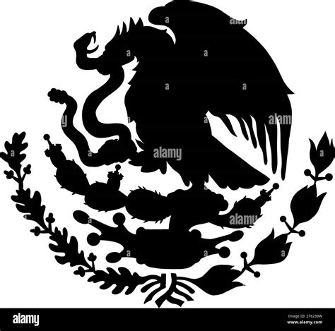 Mexican flag emblem Black silhouette. Mexican coat arms with eagle ...