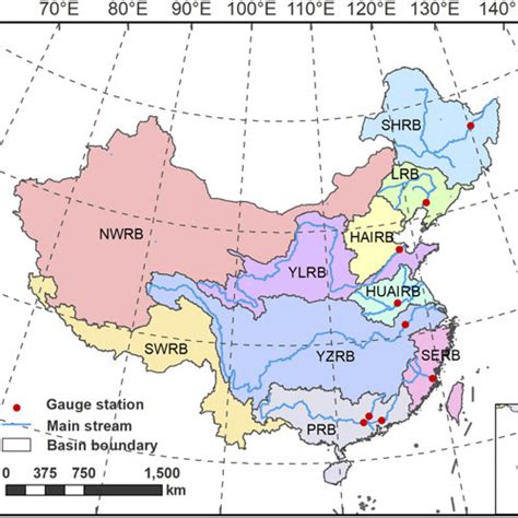 Map of large river basins in China. The 10 river basins include Songhua ...