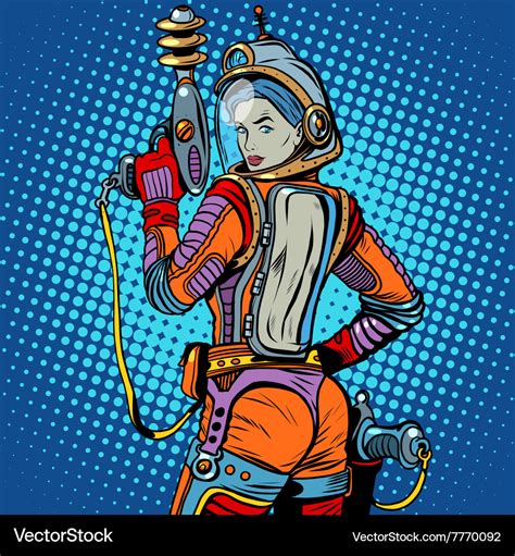 Girl space marine science fiction retro Royalty Free Vector