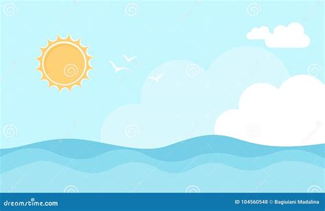 Summer Ocean Sun Sky Vector Stock Vector - Illustration of background ...