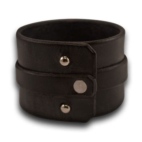 Black Wide Double Strap Leather Cuff Wristband with Studs - Rockstar Leatherworks™