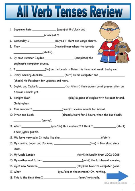 All Tenses Review with KEY worksheet - Free ESL printable worksheets made by teachers | All ...