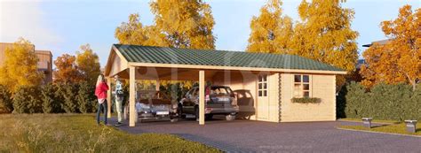 Double wooden carport with a shed - everything you need | Quick-garden ...