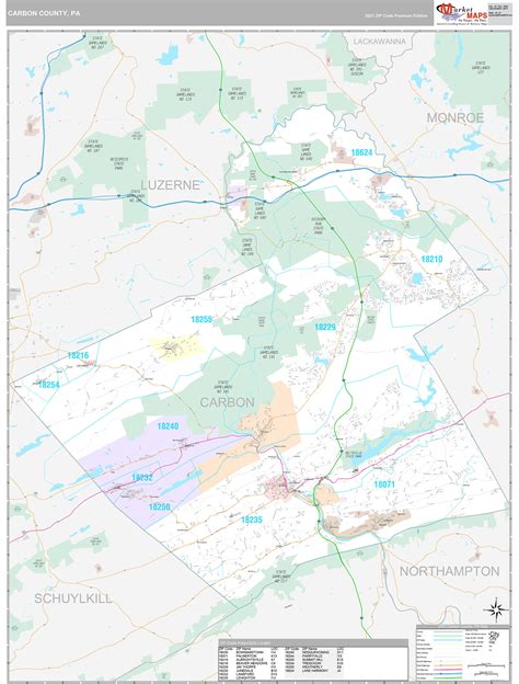 Carbon County, PA Wall Map Premium Style by MarketMAPS