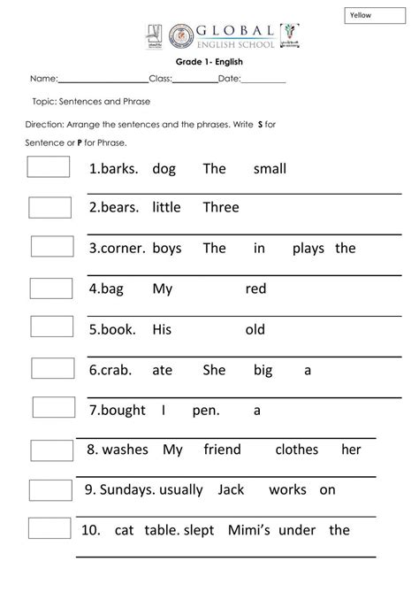 Sentences and Phrases interactive worksheet | Live Worksheets