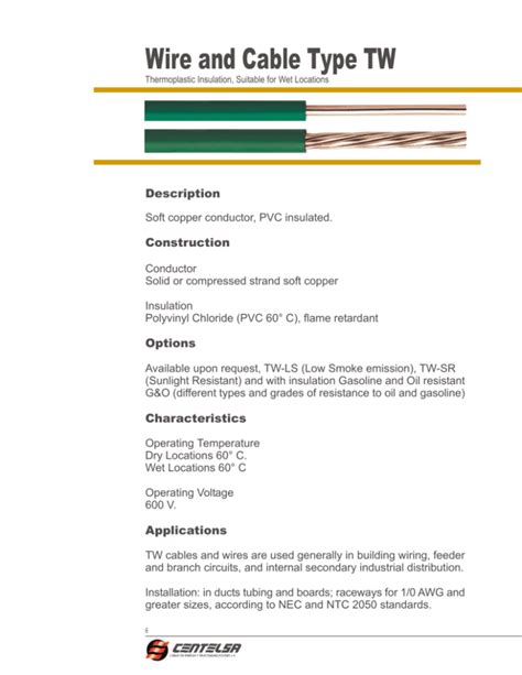 Wire and Cable Type TW