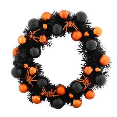 16" Halloween Wreath With Black & Orange Baubles Decoration | Halloween wreath, Orange christmas ...