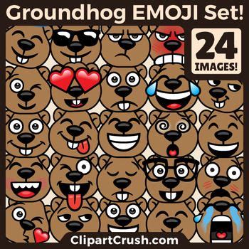 Groundhog's Day Emoji Clipart Faces / Cute Groundhog Emojis Emotions Expressions