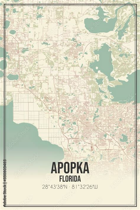 Retro US city map of Apopka, Florida. Vintage street map. Stock ...