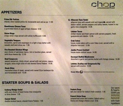 Chop Steakhouse & Bar Menu - Urbanspoon/Zomato