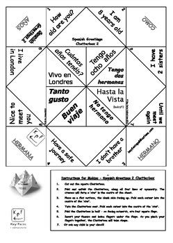 Spanish Greetings Cootie Catchers by Key Facts Publications | TPT