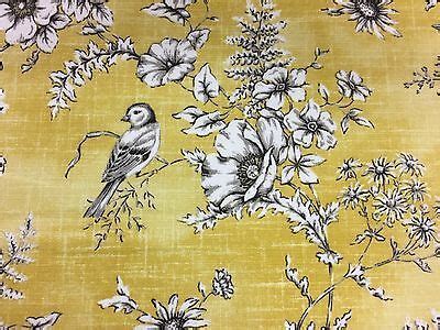 Floral Bird Toile Yellow/Grey Curtain/Craft Fabric | eBay | Yellow toile fabric, Grey curtain ...