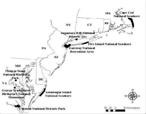 Locations of the eight NPS units in the Inventory and Monitoring ...