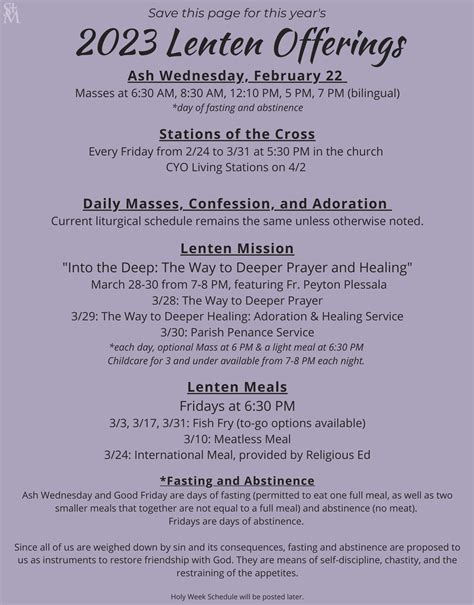 2023 Lenten Schedule | Saint Michael the Archangel Parish | Auburn, AL