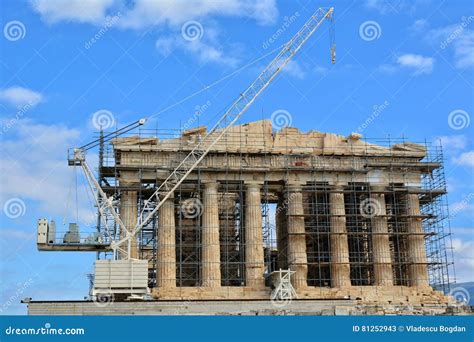 Parthenon restoration stock image. Image of detail, acropolis - 81252943