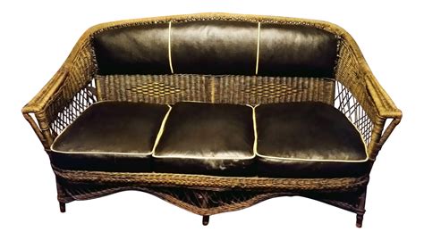 1920s Vintage Art Deco Leather Cushion Rattan Wicker Sofa on Chairish.com | Wicker sofa, Leather ...