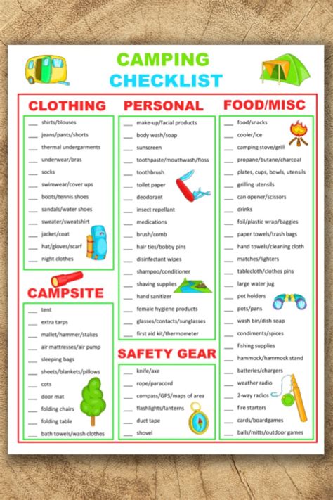 Printable Camping List Checklist