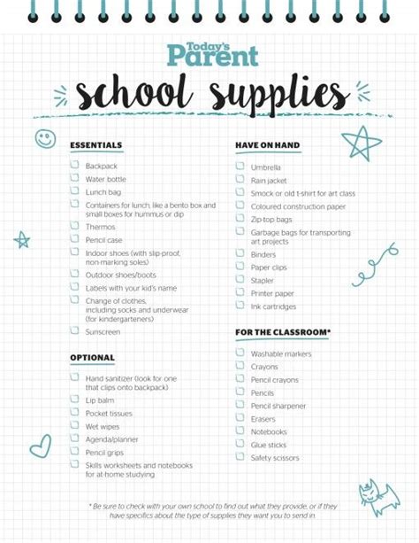 Printable school supplies checklist - Today's Parent | Consigli ...