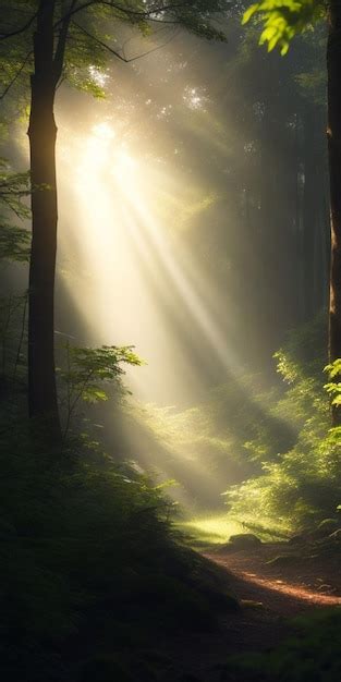 Premium AI Image | Light rays in the forest wallpapers