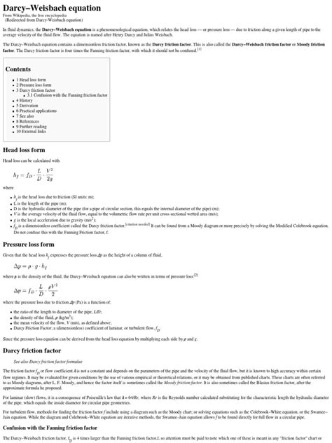 Darcy-Weisbach Equation - Wikipedia, The Free Encyclopedia | PDF | Building Engineering ...