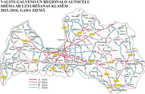 Valsts autoceļu ziemas uzturēšanas klases - karte - Latvijas Valsts ceļi