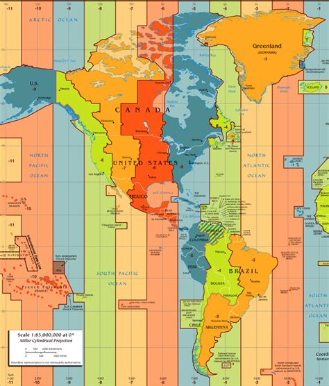 Mapa de América con husos horarios - Mapa de América