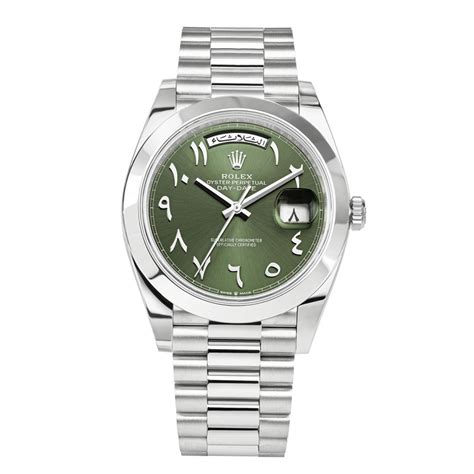 Rolex Day-Date 40 228206, President, Platinum, Green Arabic Language D