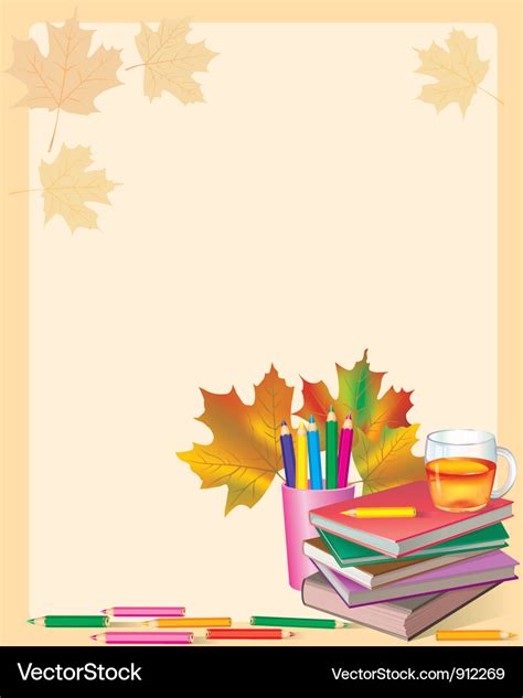 Autumn frame with school books Royalty Free Vector Image