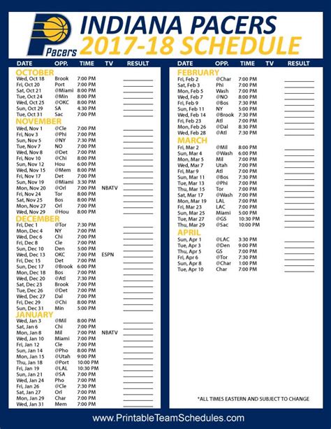 Transformative printable pacers schedule | Tristan Website