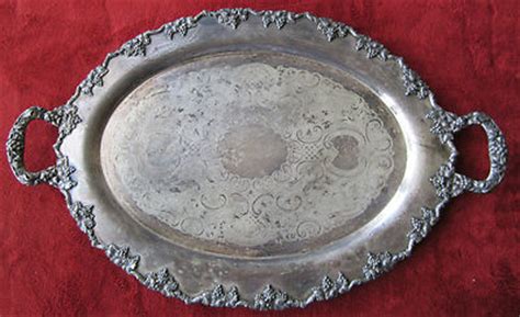 LARGE ANTIQUE STERLING SILVER PLATED GRAPE & VINE SERVING TRAY PLATTER ...