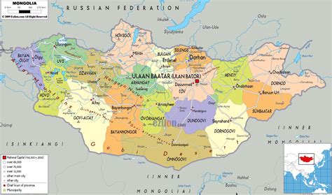 Large political and administrative map of Mongolia with roads, cities ...