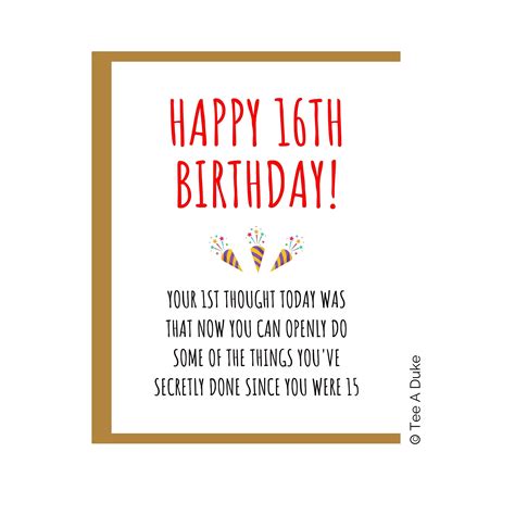 16th Birthday Card, Funny 16th Birthday, 16th Birthday Gift, for Daughter, for Son, 16 Birthday ...